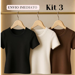 Kit 3 Blusas Feminina Estilosa Ribana Canelado Elegante Tendência Verão
