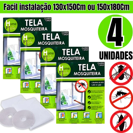 Kit 4 tela mosquiteiro para janela contra insetos 130x150  com velcro adesivo anti inseto mosquitos baratas