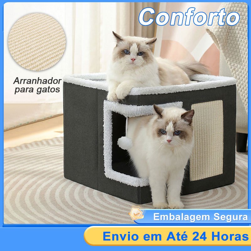 Casinha Dobrável Portátil Cães Gatos Arranhador Com Arranhador E Bolinha De Pelucia