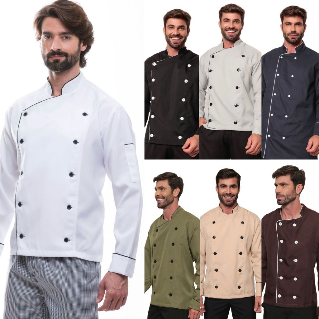 Dolma Chef Masculina Oxford Manga Longa Torino Várias Cores 