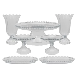Kit Festa 7 Peças Completo Colorido Boleiras Vasos Bandejas Para Decoração De Festa e Mesa de Doces