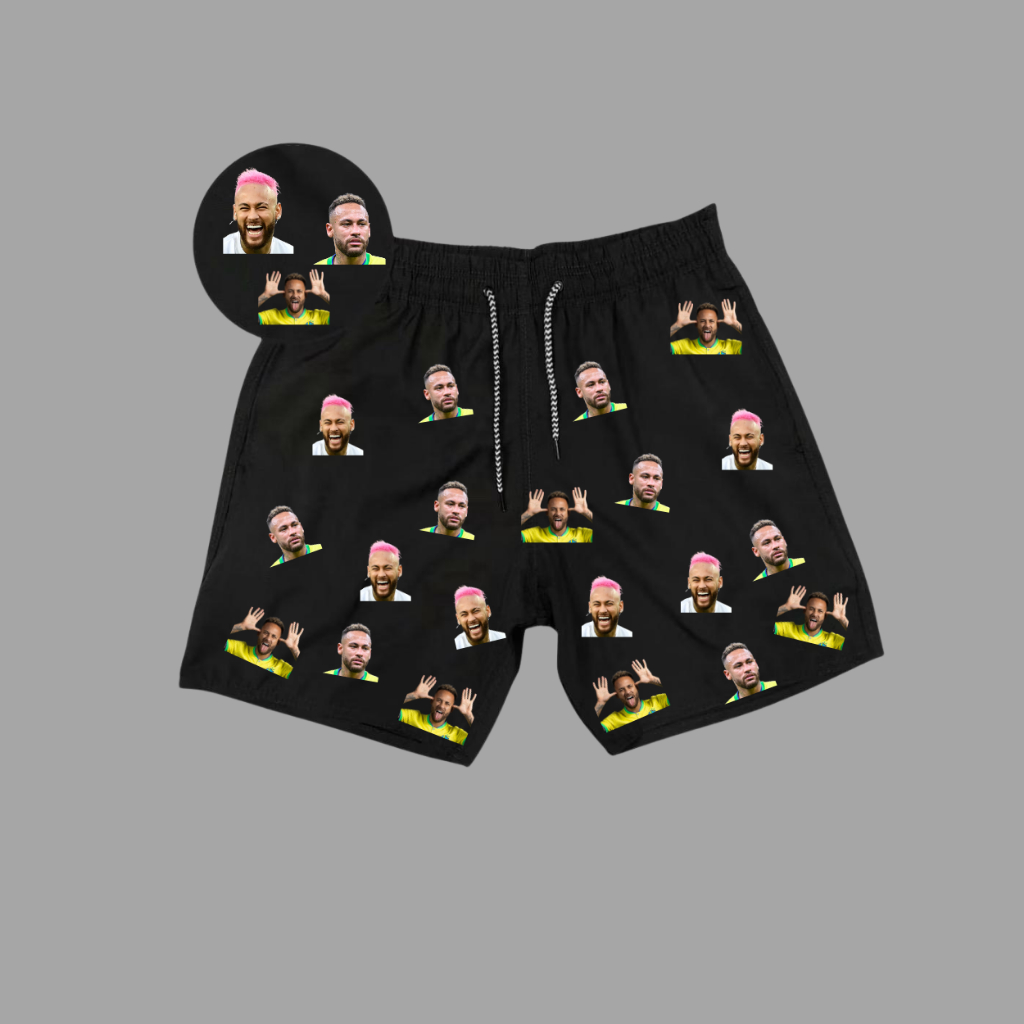 Shorts Tactel Elastano Bermuda Masculino Personalizado Menino Ney Futebol Campeonato Rua Presente Amigo Secreto Oferta