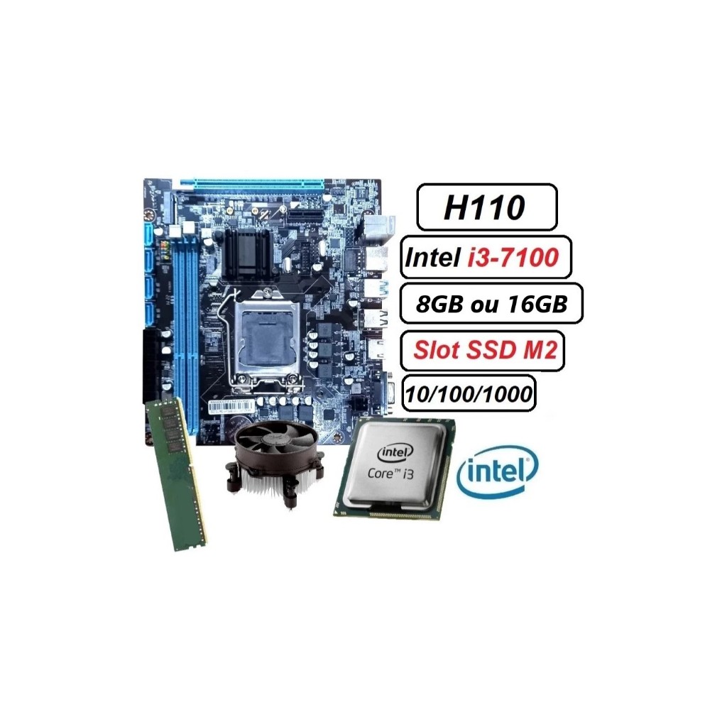 Kit UPGrade Intel i3-7100 Memória 8GB ou 16GB DDR4 Placa Mãe H110