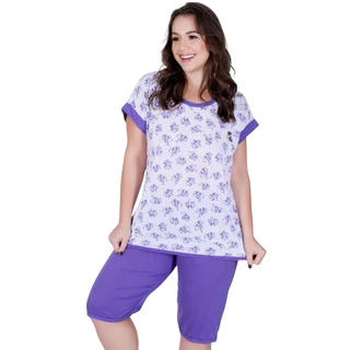 Pijama Feminino Pescador Senhora Manga Curta Bermuda Roupa Feminina em Oferta na Shopee