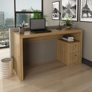 Mesa Escrivaninha Santiago Com 2 Gavetas E Nicho Lateral Moderna Para Quarto e Escritório