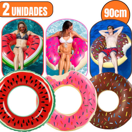Kit 2 Boias Donuts Melancia Rosquinha Piscina Inflável Criança Adulto Grande 90 Cm Verão Férias