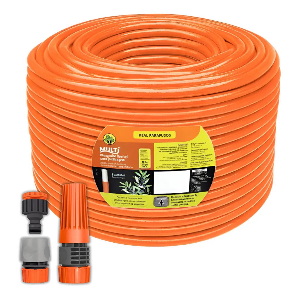 Mangueira Tramontina Multi Jardim Laranja Resistente ate 50 metros Engate+Esguicho+Conector
