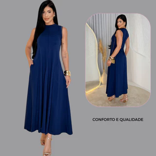 Vestido Feminino Longo Elegante 100% Algodão Confortável Moderno em Oferta na Shopee