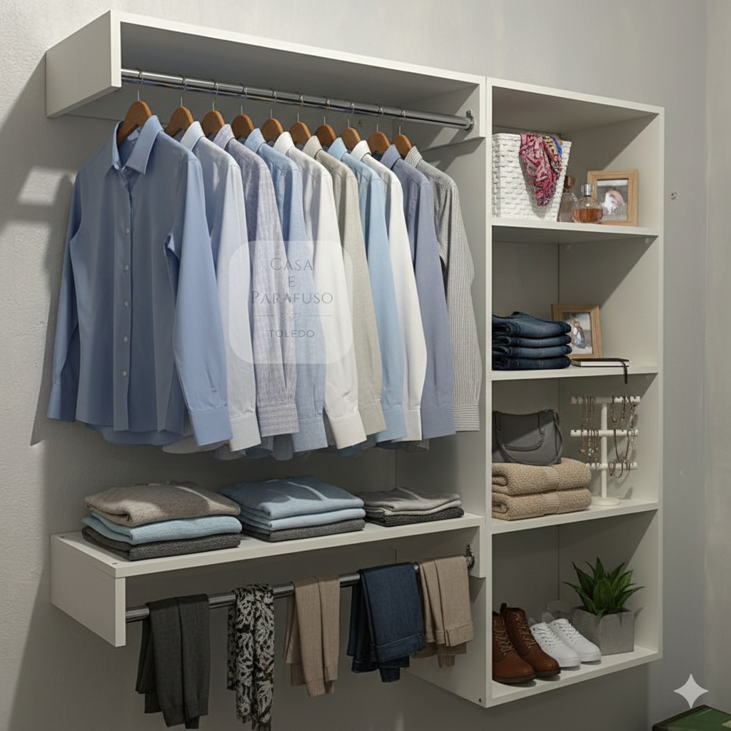 Arara Suspensa de Parede com Cabideiro – Closet Aberto Organizador de ...