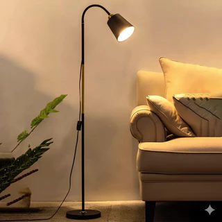 Luminária de Piso Chão Nordica Preto Fosco Pescoço Flexível 360º Abajour Sala Quarto Escritório Moderna Casa Pratika