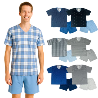 Kit 3 Pijama Verão Masculino Manga Curta Estampa Sortida P ao GG em Oferta na Shopee