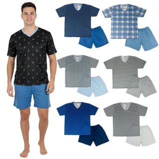 Kit 2 Pijama Verão Masculino Manga Curta Estampa Sortida P ao GG em Oferta na Shopee