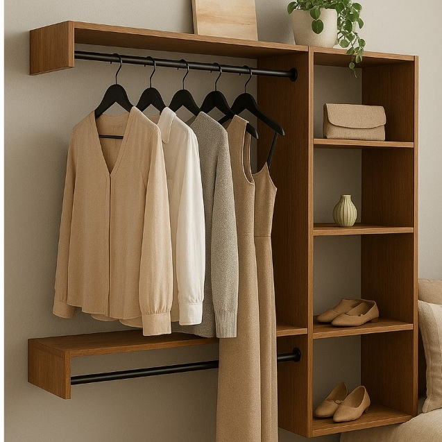 Arara Suspensa de Parede com Cabideiro - Closet Aberto Organizador de Roupas