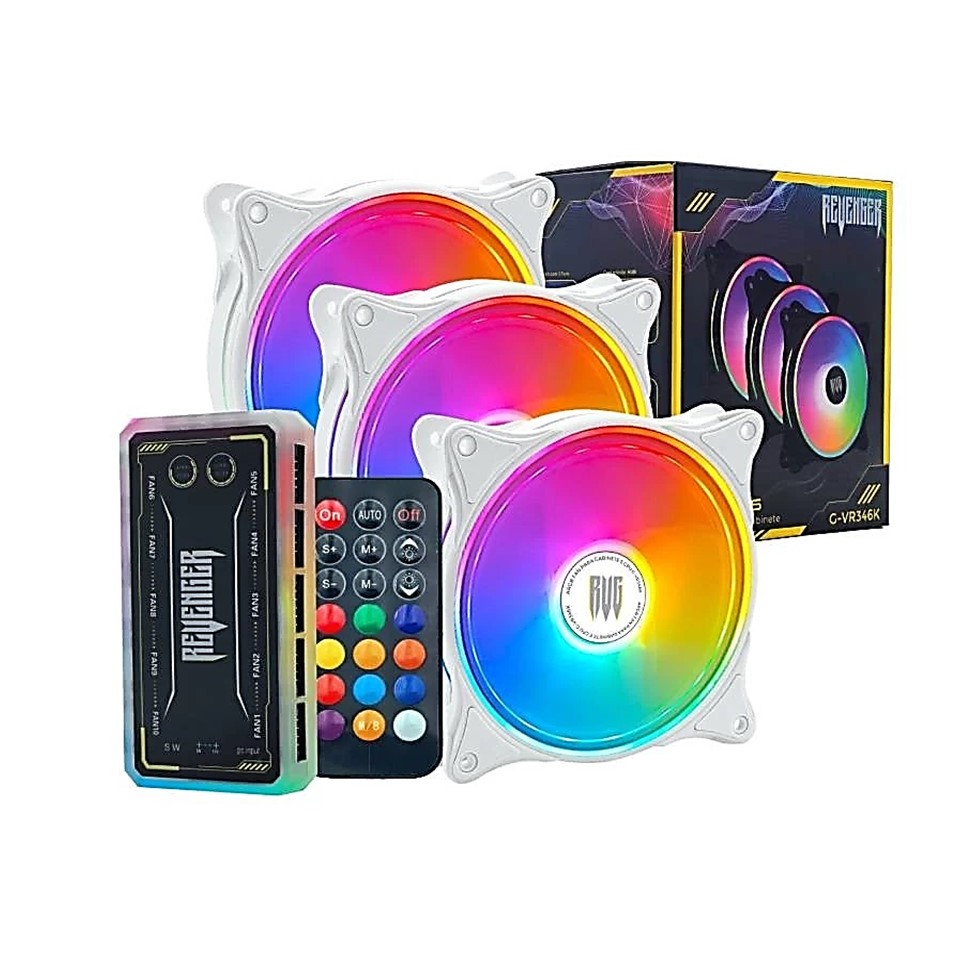 Kit 3 Cooler Fan REVENGER G-VR346K 120mm ARGB Hub Controladora RBG Com ...