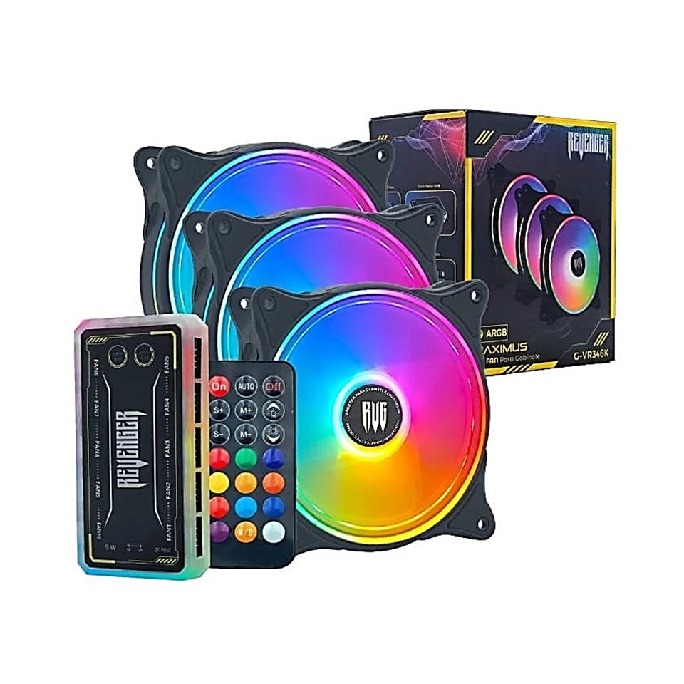 Kit 3 Cooler Fan REVENGER G-VR346K 120mm ARGB Hub Controladora RBG Com ...