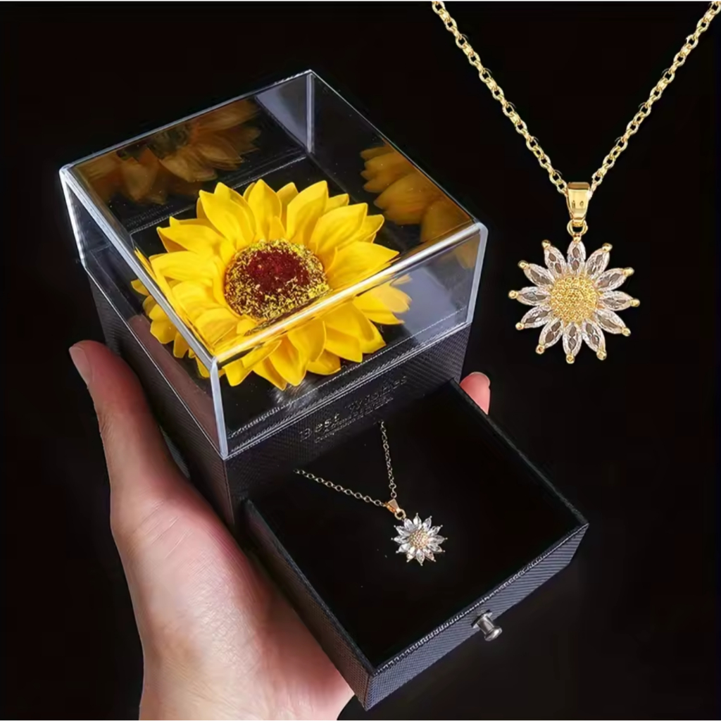 Flor Eterna Girassol + Colar de Girassol Com Pedrarias Cravejado Flor ...