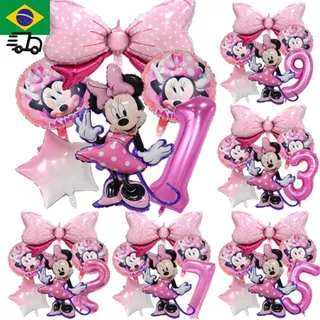 Balão de festa Minnie Mouse Rosa Decorações Aniversário kit