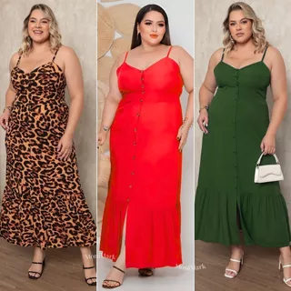 Vestido Plus Size Feminino Longo Elegante Com Regulador Com Bojo e Com Botões Na Frente em Oferta na Shopee