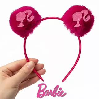 Tiara Pompom Barbie Pink Infantil Penteado Glitter Arquinho