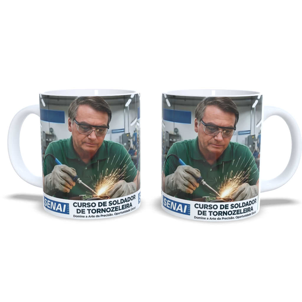 Caneca Cerâmica Bolsonaro Soldador Tornozeleira Eletrônica 325ml