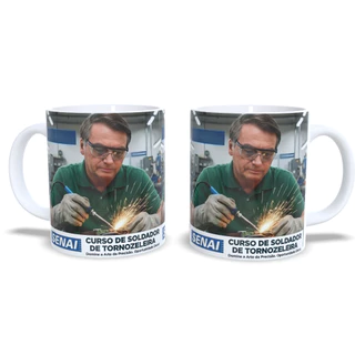 Caneca Cerâmica Bolsonaro Soldador Tornozeleira Eletrônica 325ml