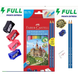 Caixa de lápis de cor com 12 cores faber-castell + dois lapis pretos+ borracha+ apontador/ kit Escolar Volta as Aulas