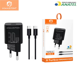 H'maston Y08 TURBO PD 30W QC 3.0 TIPO C Lightning Carregador