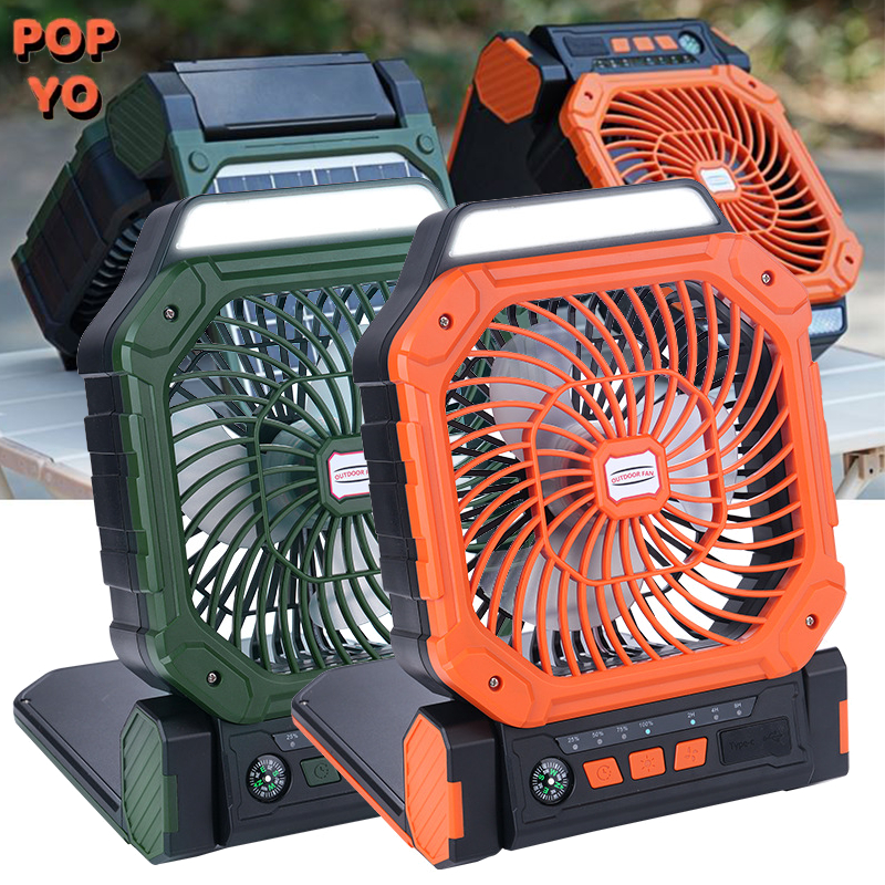 Ventilador Portátil Recarregável com Luz LED e Carregamento Solar | Ideal para Viagem, Camping e Área Externa | Shopee Brasil