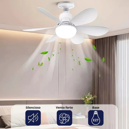 Ventilador de Teto com Lampada LED Integrada Bocal E27 6 Pétalas 60w 3 Velocidades C Controle Remoto