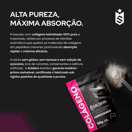 Colágeno Hidrolisado Tipo 1 500g 100 Puro Importado Soldiers Nutrition Beleza Pele Unhas Cabelos