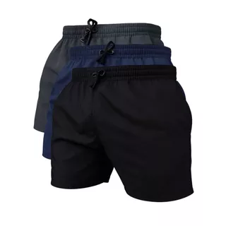 Kit 3 Shorts Tactel Masculino com Elastano Liso Basico M ao GG