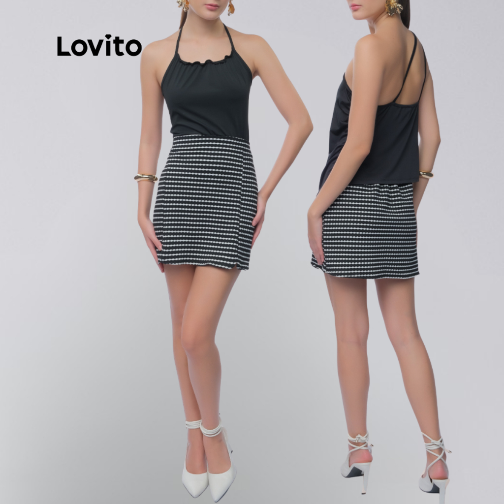 Lovito Saia Curta Social Xadrez Vichy Elegante Preppy Feminina LB431BRL460