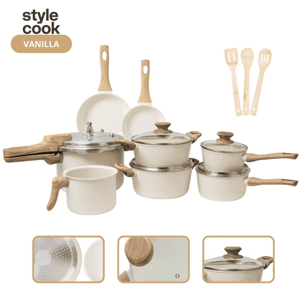 Jogo de Panelas Antiaderente Cerâmico Fogão Indução Kit 11 Peças Vanilla Cook Marmol