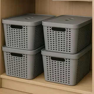 Kit 4 Caixa Organizadora 17L com Tampa Grande Cesto em Plástico Multiuso e Resistente em Oferta na Shopee