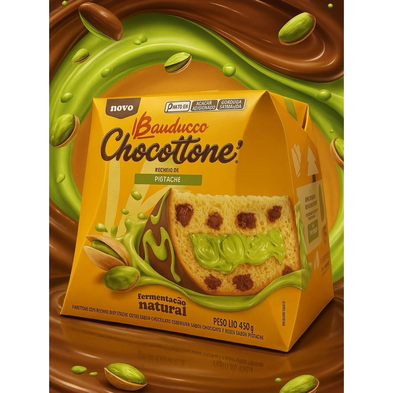 Panetone Bauducco Pistache com Gotas de Chocolate – 450g | Shopee Brasil