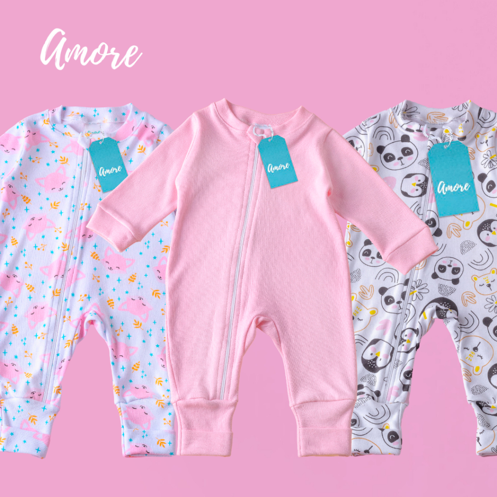 Kit 3 Macacão Amore Enxoval Bebê Amiguinhas Da Selva Menina 100% Algodão