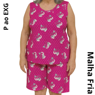 Pijama Feminino Meia Coxa Senhora Adulto Short Dool Baby Doll Estampados Confortável dia a dia Malha Plus Size em Oferta na Shopee
