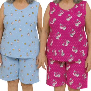 Kit 2 Pijama Feminino Meia Coxa Pescador babyDoll Liganete conforto barato Malha Fresquinha Short Doll Camiseta Feminina em Oferta na Shopee