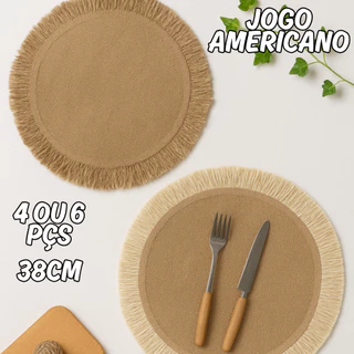 Kit 4 Ou 6 Peças Jogo Americano Cozinha Posta Redondo 38Cm Com Franja Resistente Descanso De Mesa em Oferta na Shopee