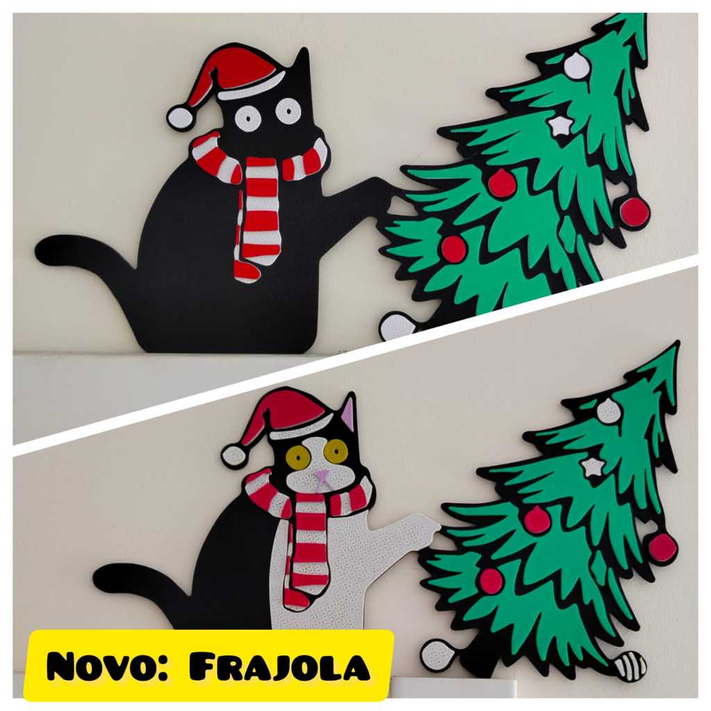 Enfeite Gato Preto | Frajola | Natal canto de porta | Batente janela decoração de parede cantoneira