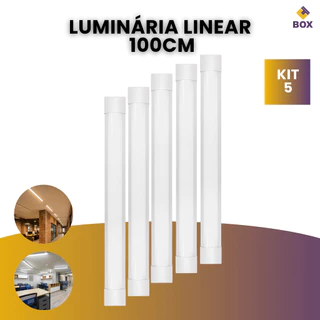 Kit 5 Luminária Tubular Sobrepor Linear Led 40w 100cm Luz Branco Frio e Branco Quente