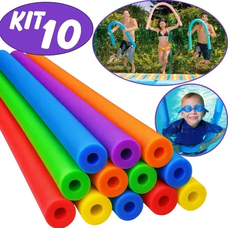 Kit 10 un Boia Espaguete Grande Macarrão Flutuador 1,20m Piscina Natação Cor Colorido Furado