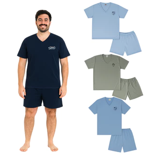 Kit 2 Pijamas Verão Masculino Manga Curta Básico Bordado Sortido P ao GG em Oferta na Shopee