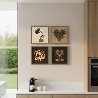 Kit 4 Quadros Decorativos Cafezinho Fé E Café Cantina Sala Quarto Cozinha