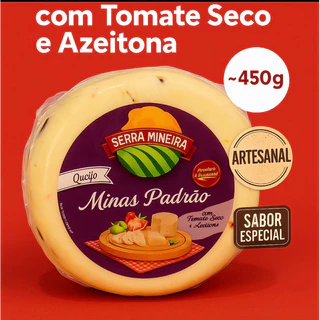 Queijo Minas Padrão com Tomate Seco e Azeitona ~450g • Serra Mineira • Artesanal • Sabor Intenso e Cremoso