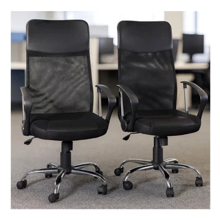 Kit 2 Cadeiras De Escritório Tela Mesh Ergonômica Cor Preto