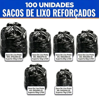 Saco de Lixo 100 unidades Reforçados - Tamanhos 20L 40L 60L 100L