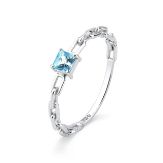 Anel de Ouro Branco 18k Cadeado com Topázio Azul Quadrado 3.4mm em Oferta na Shopee