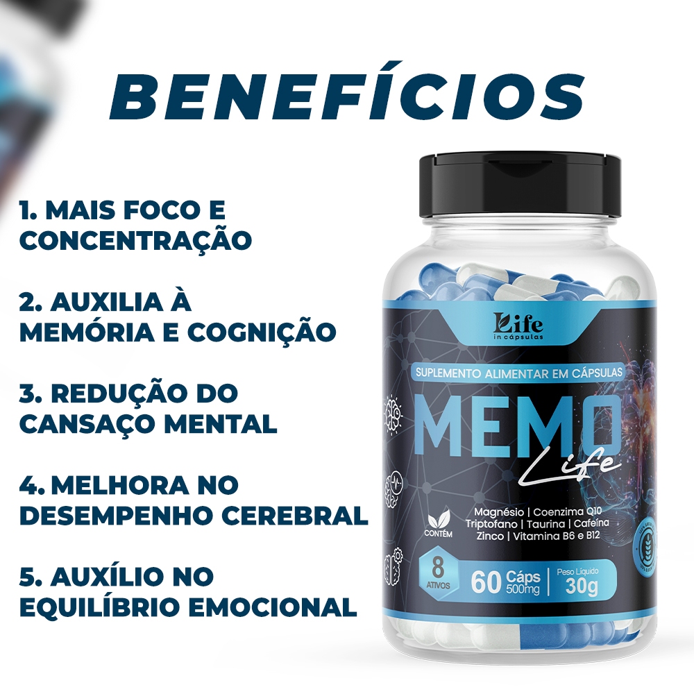 Memo Life 60 Cápsulas – Memória, Energia, Clareza Mental, Concentração ...