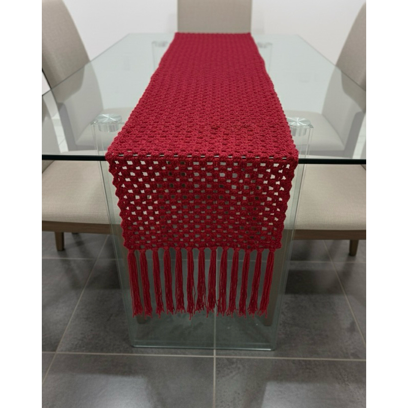 caminho de mesa em croche/Trilho de mesa - vermelho pimenta | Shopee Brasil